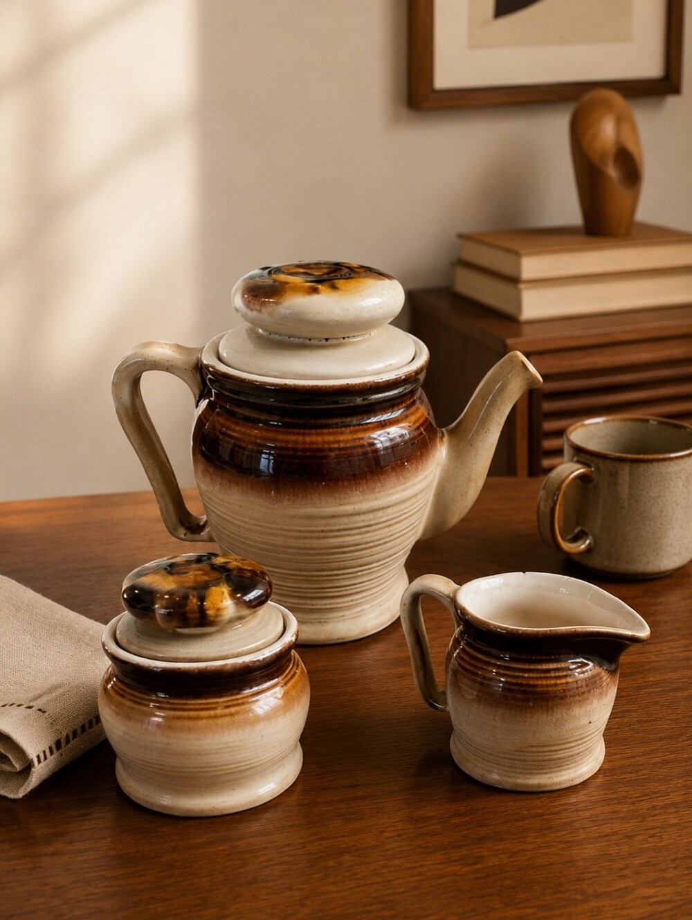 Beauceware Mid-Century Coffee Pot Sugar & Creamer Genin-Trudeau Canadian Pottery